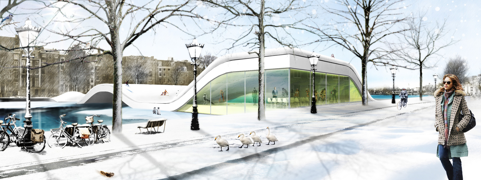 “Amstel River-Yard Project”: Un parque urbano sobre un puente en Ámsterdam, © AÏE Architectes
