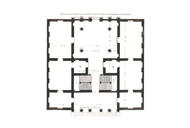 ¿Podrías identificar cuáles son los dormitorios y cuáles son los demás recintos?. Planta del Palazzo Antonini (circa 1556) de Andrea Palladio. Imagen © Ottavio Bertotti Scamozzi. Image © Ottavio Bertotti Scamozzi