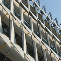 The modular design of the sunshade panels was parametrically derived from goals of blocking the most sun, allowing the most interior view, while using the least amount of material and the least amount of structure to hang it. Image © Tyler Caine The modular design of the sunshade panels was parametrically derived from goals of blocking the most sun, allowing the most interior view, while using the least amount of material and the least amount of structure to hang it. Image © Tyler Caine
