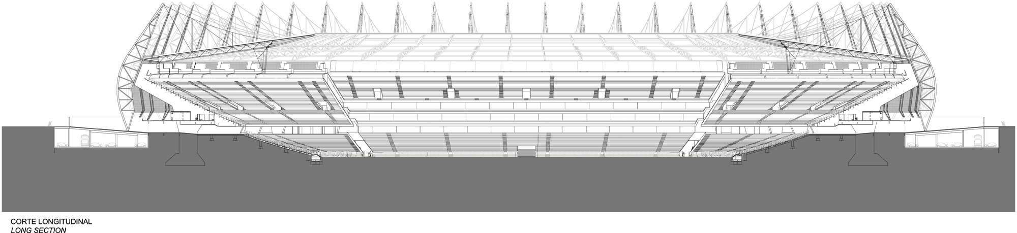 Arena Castelão / Vigliecca&Associados. Corte Longitudinal