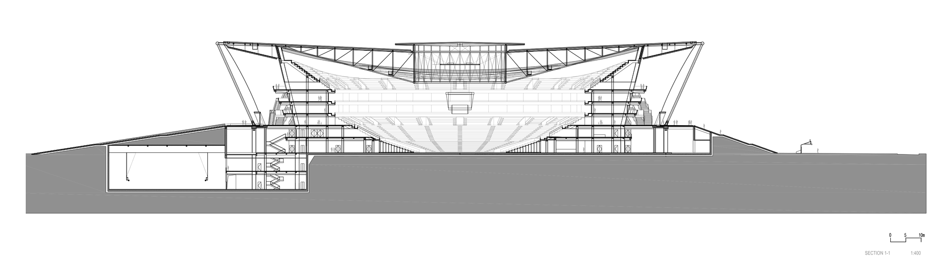 Estadio de Baloncesto en Dongguan / gmp architekten. Corte Longitudinal