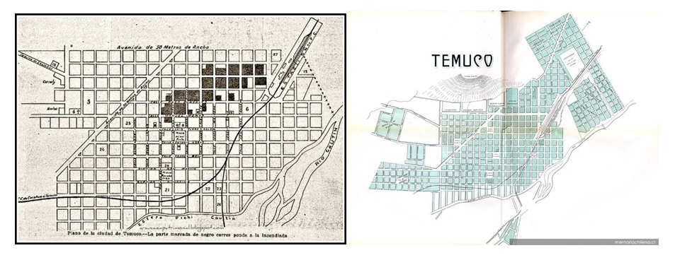 Plano del centro histórico de Temuco, con la Estación de Ferrocarril.. Image Cortesia de Miguel Gómez Villarino