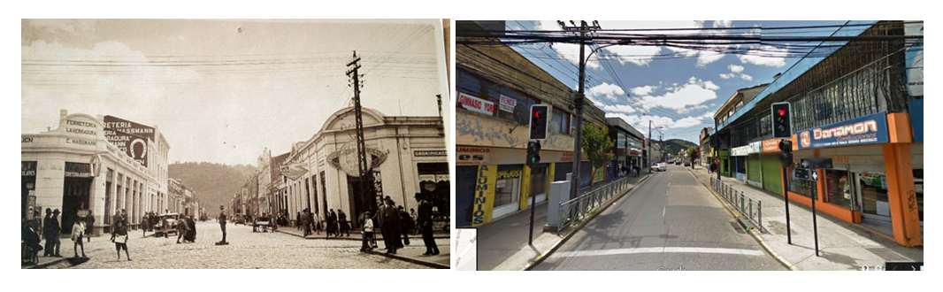 Calle Bulnes antiguamente (izquierda) y en la actualidad (derecha): desmaterialización de las fachadas. Image Cortesia de Miguel Gómez Villarino