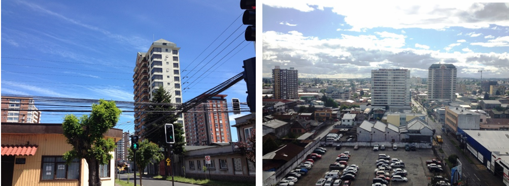 Condominios 'verticales' surgen en el centro por sobre el primitivo zócalo residencial.. Image Cortesia de Miguel Gómez Villarino