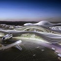 Fluidity is taken to an extreme in the rippling design by Kohn Pedersen Fox for the Midfield Terminal at the Abu Dhabi International Airport that is scheduled for completion in 2017. Its 50-meter-high Departure Hall is monumental with great “leaning” arches, a very daunting tsunami. Image © Courtesy of KPF