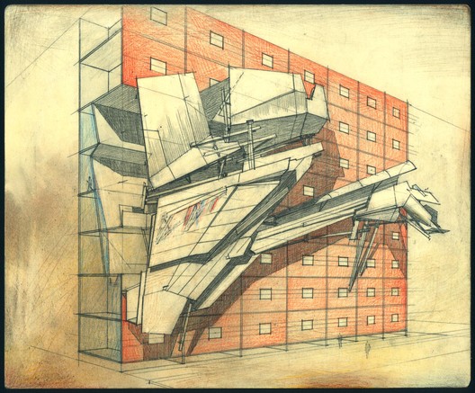 Lebbeus Woods, Sarajevo, from War and Architecture, 1993. Image Courtesy of the Estate of Lebbeus Woods, New York Lebbeus Woods, Sarajevo, from War and Architecture, 1993. Image Courtesy of the Estate of Lebbeus Woods, New York