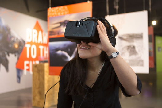 Ride a virtual reality rollercoaster through a skyscraper city. Work by CASA at The Bartlett, University College London. Image © The Building Centre | Agnese Sanvito