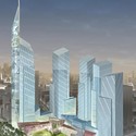 The massing of the competition proposal shows the spiral of towers in the current design © Archimation