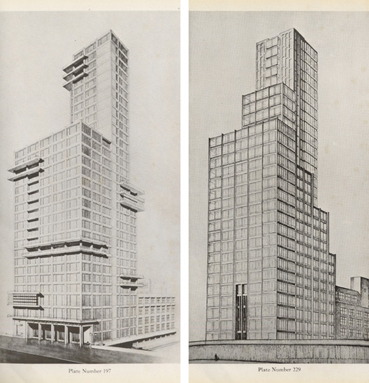 Designs for the Chicago Tribune Tower by Walter Gropius and Adolf Meyer (left) and Max Taut (right). Image via skyscraper.org Designs for the Chicago Tribune Tower by Walter Gropius and Adolf Meyer (left) and Max Taut (right). Image via skyscraper.org