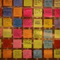 Close-up of post-it notes handwritten by participants in P!D's (Participate in Design) engagement programmes. Singapore Pavilion – Space to Imagine, Room for Everyone - at Biennale Architettura 2016, Venice. Image © Don Wong