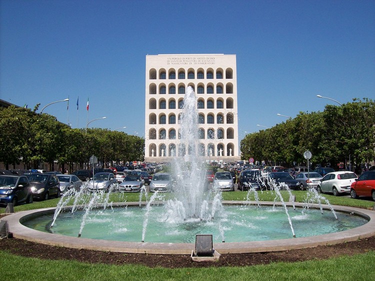 Palazzo della Civiltà Italiana in Rome. Image © <a href='https://en.wikipedia.org/wiki/File:Palazzo_della_Civilt%C3%A0_Italiana,_Rome,_Italy.jpg'>Wikimedia user Blackcat</a> licensed under <a href='http://https://creativecommons.org/licenses/by-sa/3.0/'>CC BY-SA 3.0</a>
