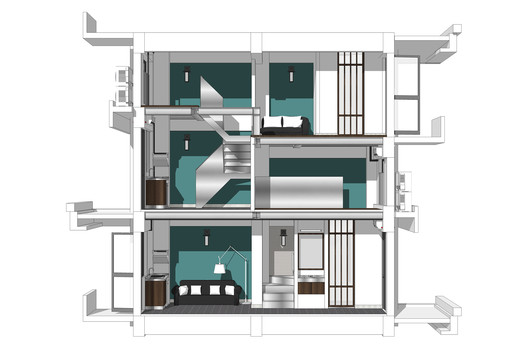 Building No.5 - Skip-floor Apartment perspective section