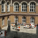Sheet Lightning Cafeteria / Die Baupiloten - Restaurants & Bars, Courtyard, Facade, Arch, Arcade, Door