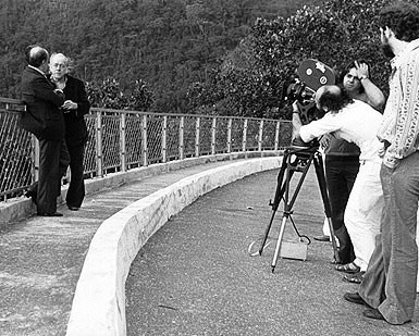Oscar Niemeyer and Vinicius de Moraes being photographed in 35mm by Jose Sette