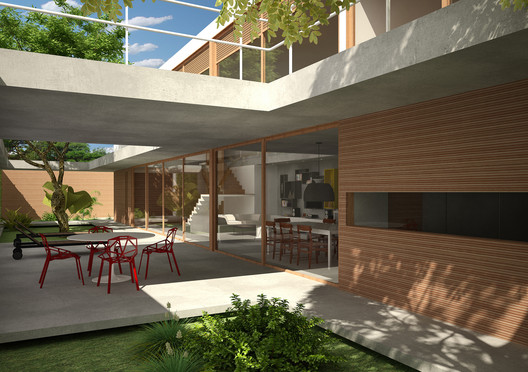 Casa 10x38 / CR2 Arquitetura - Mesa, Cadeira, Fachada, Pátio, Jardim, Aido