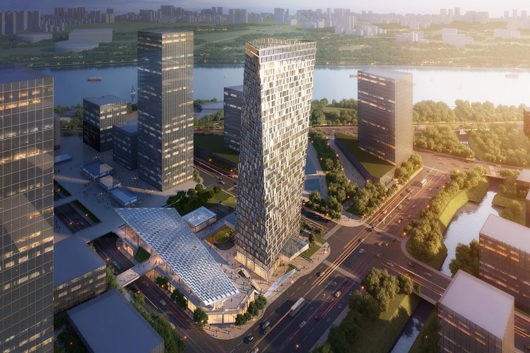 Proposta Vencedora para Xuhui Binjian Media City 188S-G-1 Tower e Podium / Aedas - Arranha Céu