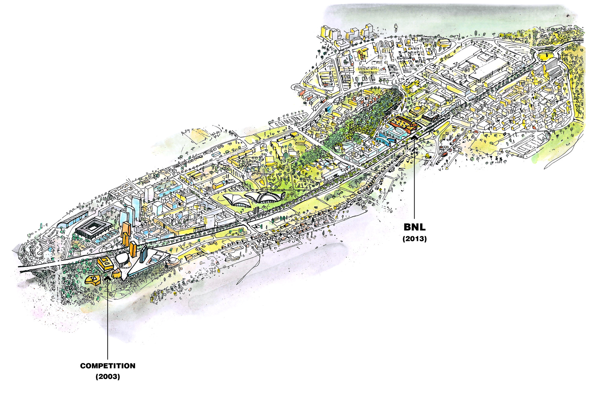 Aerial view depicting new site. Image Courtesy of BOLLES + WILSON