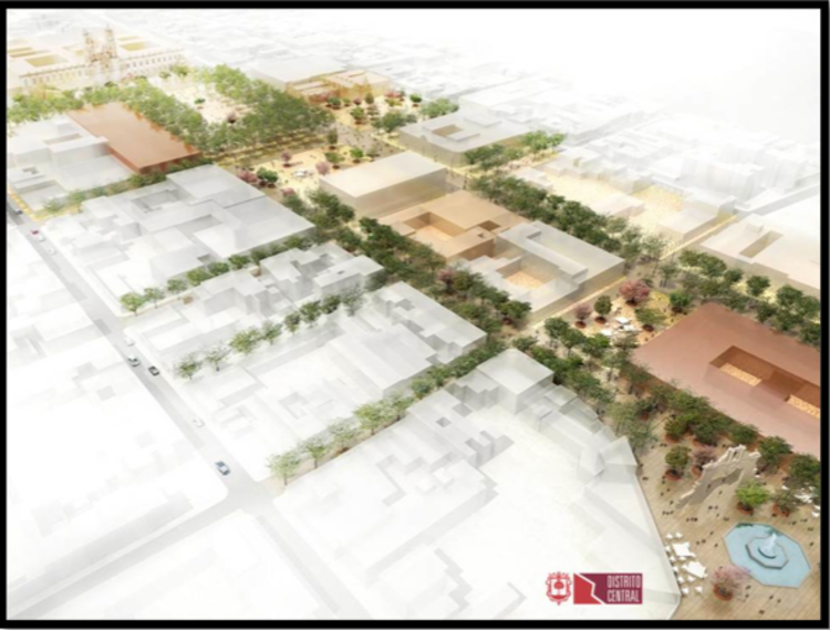 Conceito de Intervenção. Via para pedestres 20 de Novembro, Centro Histórico (Fonte Plan Maestro Distrito Central Zapopan)