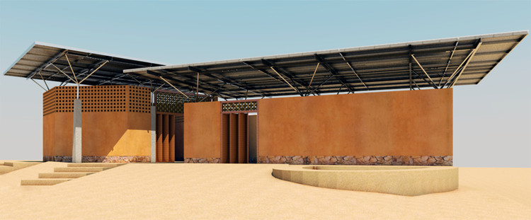“Les pieds sur terre”: projeto vencedor do concurso internacional de idéias “Pavilhão da Arquitetura em Terra”, Perspectiva externa. Image Cortesia de Abiola Akandé Yayi e Robert Soares