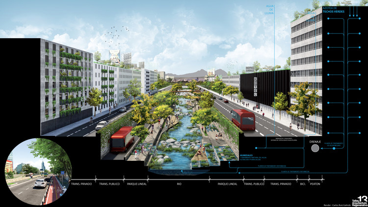 Rio la Piedad, corte. Imagem Cortesia de Taller 13 Arquitectura Regenerativa