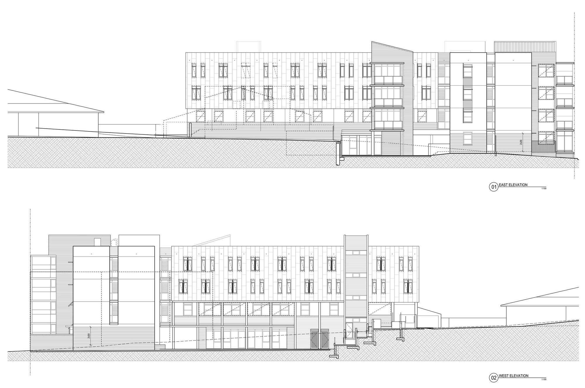 Elevations: East, West