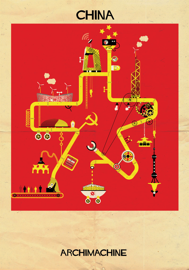 ARCHIMACHINE: 17 países ilustrados como "máquinas arquitetônicas"  - Imagem 9 de 17