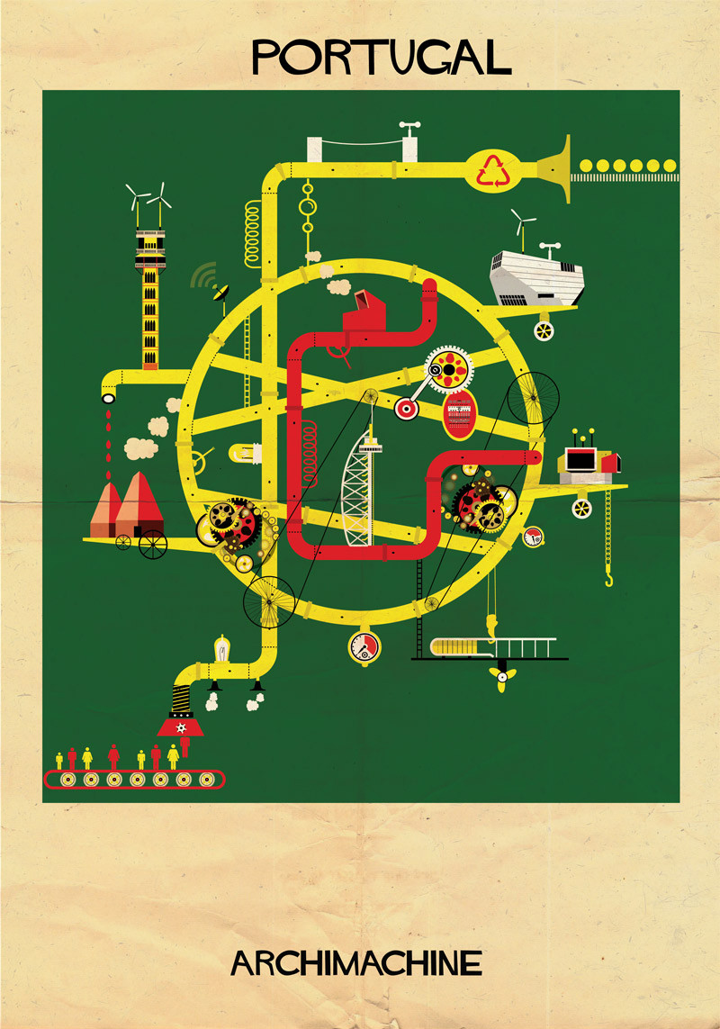 ARCHIMACHINE: 17 países ilustrados como "máquinas arquitetônicas"  - Imagem 8 de 17