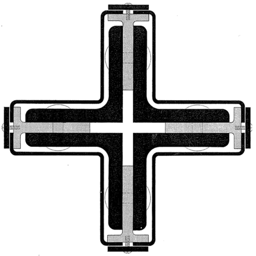 Sección transversal Pilar en cruz Pabellón alemán Expo Barcelona (1929)