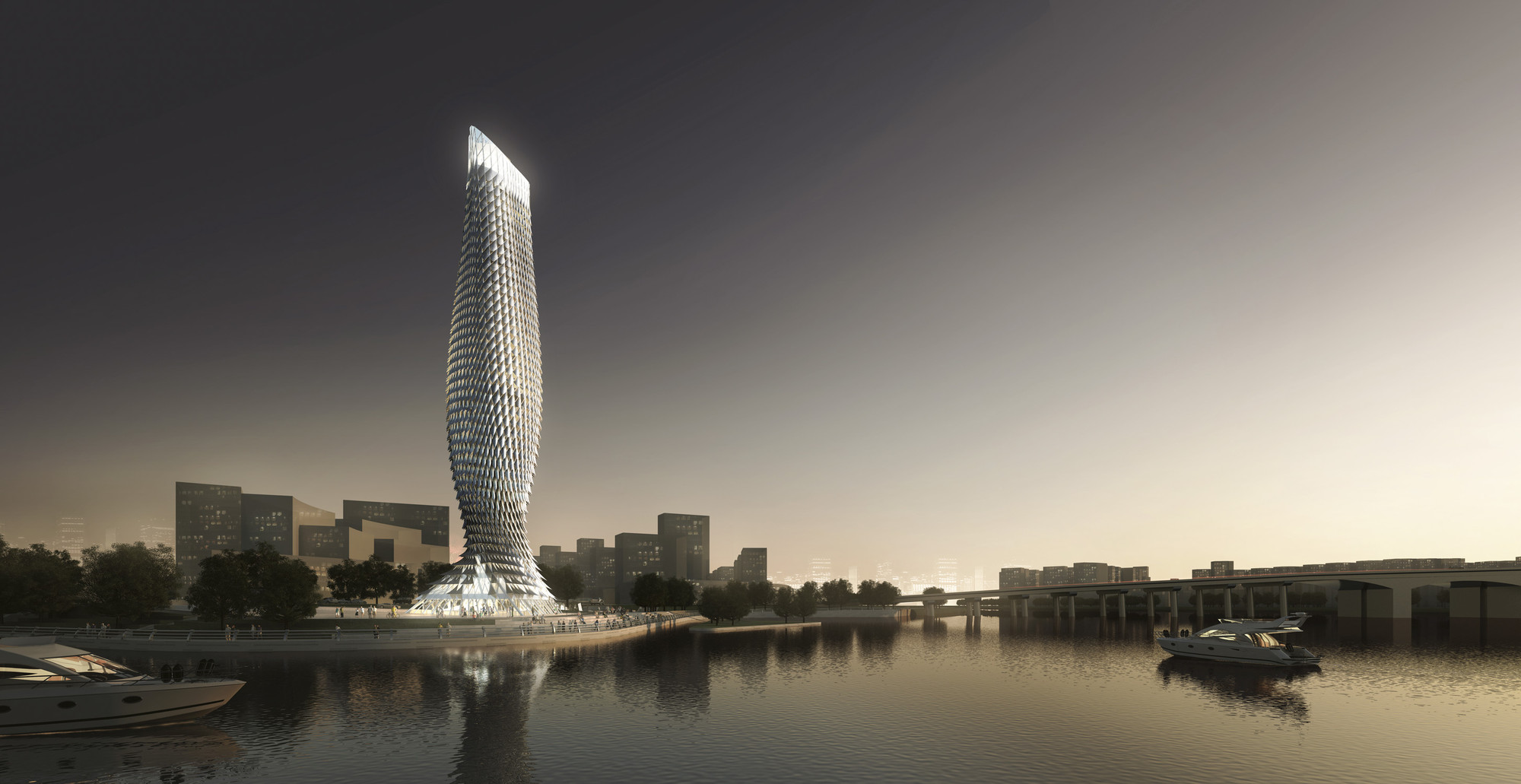 RMJM Designs Fish-Inspired Tower Clad with Aluminum Scales  - Waterfront, Cityscape