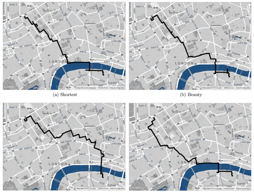 Percursos propostos pelo UrbanGems para Londres