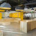 MIT Beaver Works  / Merge Architects - Interior Design, Kitchen, Beam, Table, Chair, Countertop