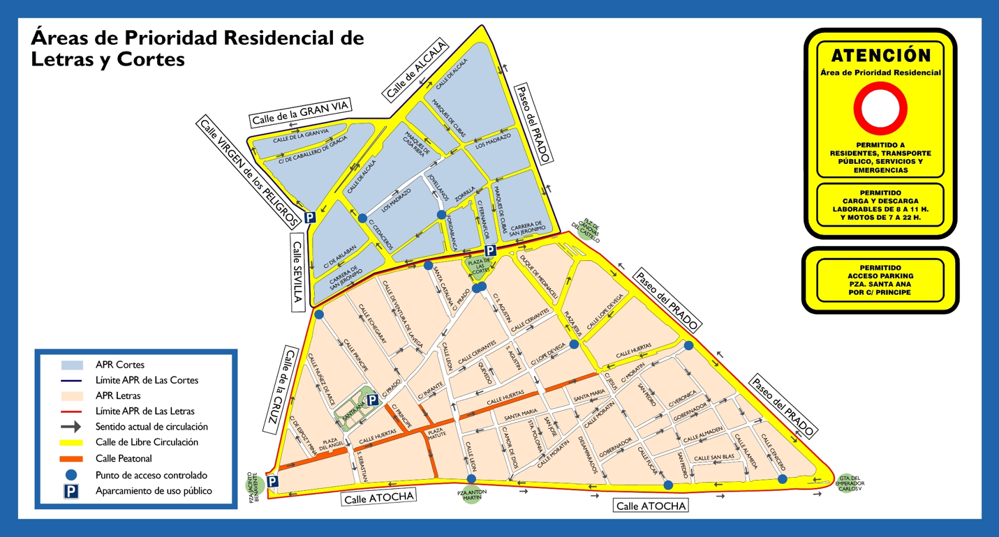 Áreas de Prioridade Residencial nos Bairros de Letras e Cortes. Fonte: Prefeitura de Madri