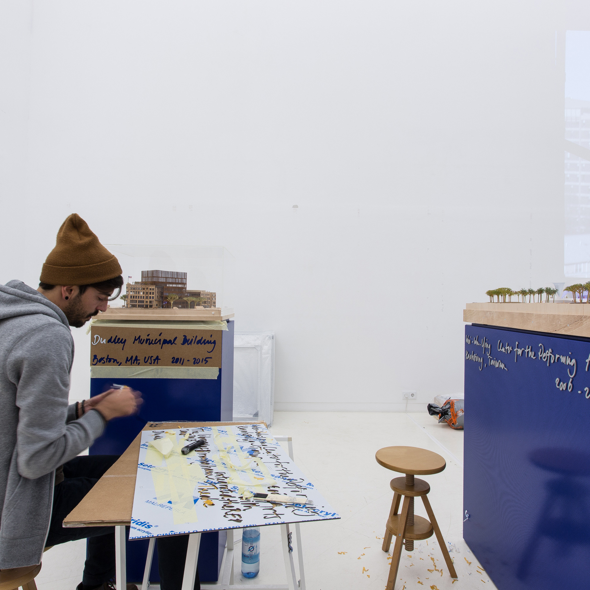 Exhibition preparations: words. Image Courtesy of Mecanoo