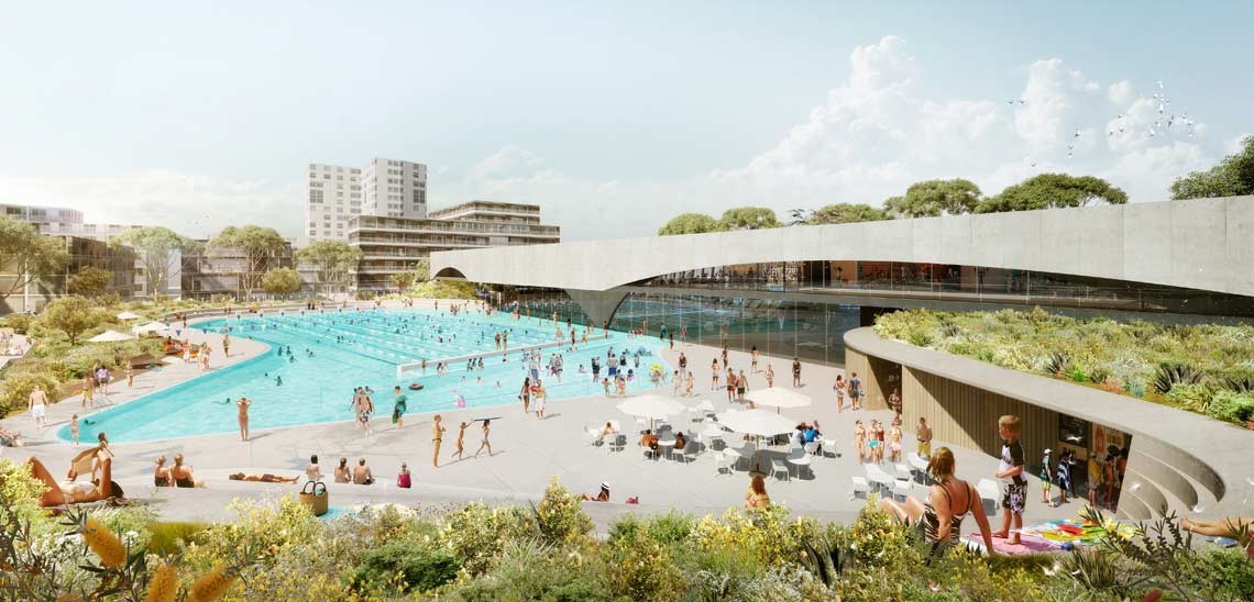 Andrew Burges Architects Wins Competition for Park and Aquatic Centre in Sydney's Green Square - Featured Image