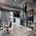 Renovation of Split-Level Hair Salon & Residential / HAO Design - Interior Photography, Door, Chair