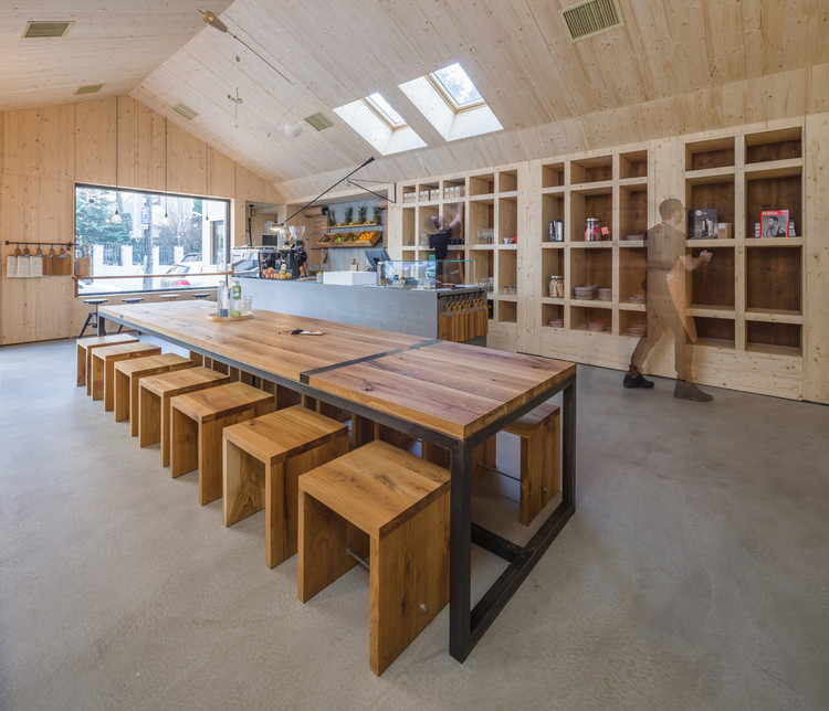 Juice Bar Cabin / Not a Number Architects - Table, Beam, Windows