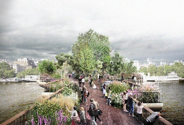 Árboles, arbustos y flores: la exuberante vegetación del Garden Bridge de Londres