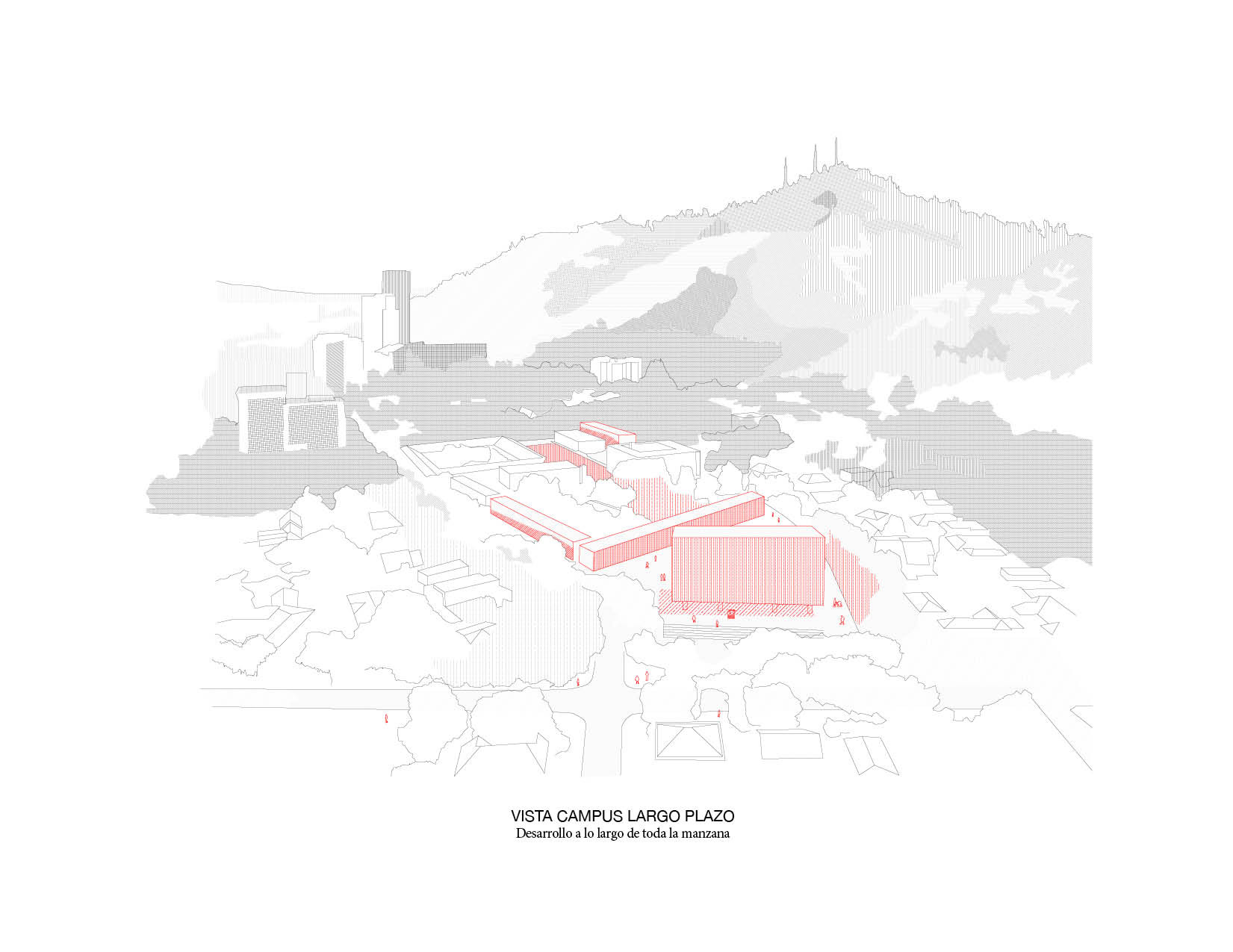 Axonométrica del campus según Plan Maestro. Image Cortesia de Beals + Lyon Arquitectos
