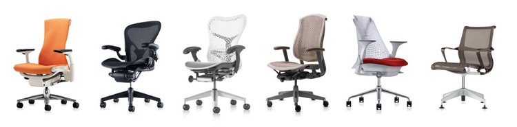 Linha de cadeiras da Herman Miller: Embody, Aeron, Mirra, Celle, Sayl e Setu . Image via Herman Miller
