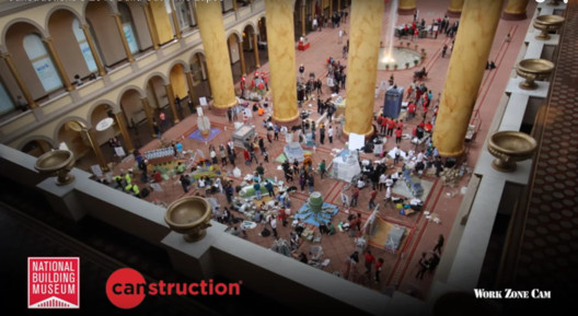 Canstruction Timelapse: Arquitetos constroem esculturas inspiradas em transportes no National Building Museum