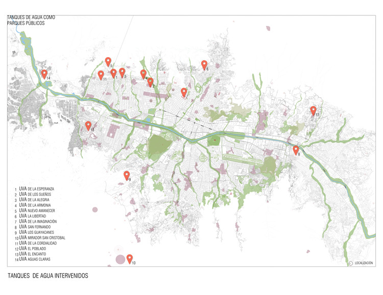 Localização doss UVA em Medellin. Cortesia de EPM