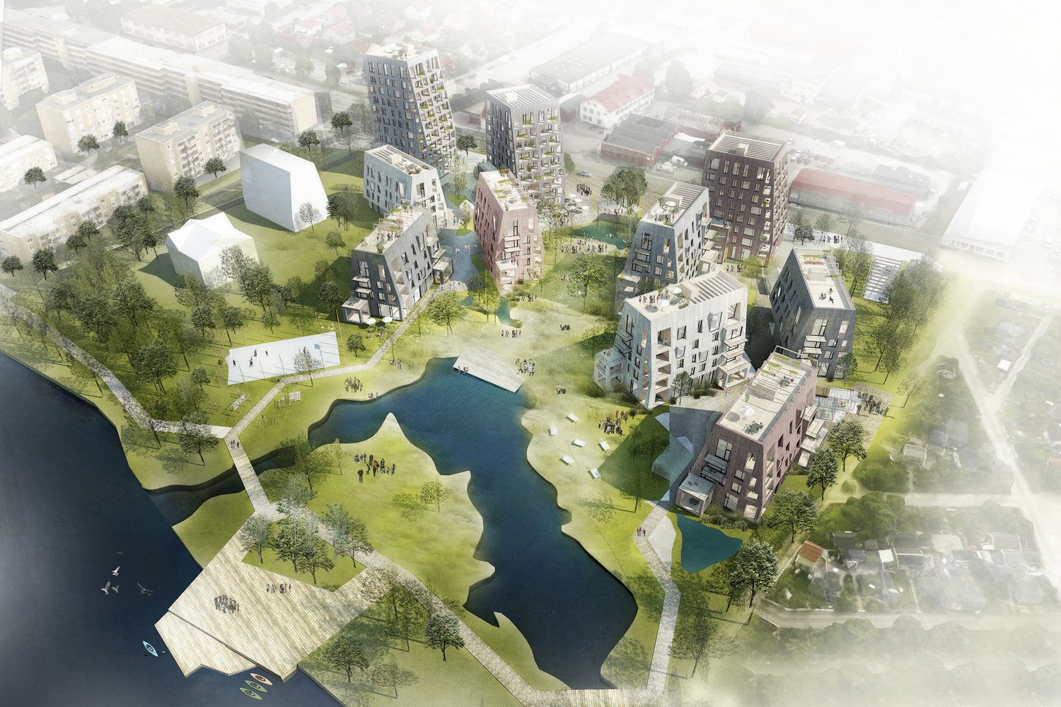 C.F. Møller's Proposal for the Örebro Timber Town Blurs the Line Between City and Nature - Facade, Cityscape