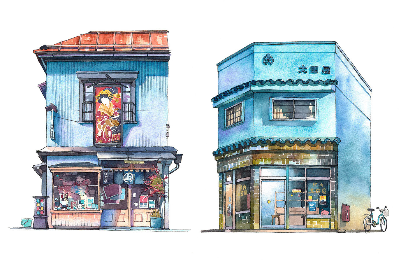 用水彩画描绘出来的东京不知名的折中派店面| ArchDaily