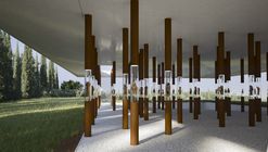 Museum Proposal Displays Floating Figurines in Corten Columns of Light