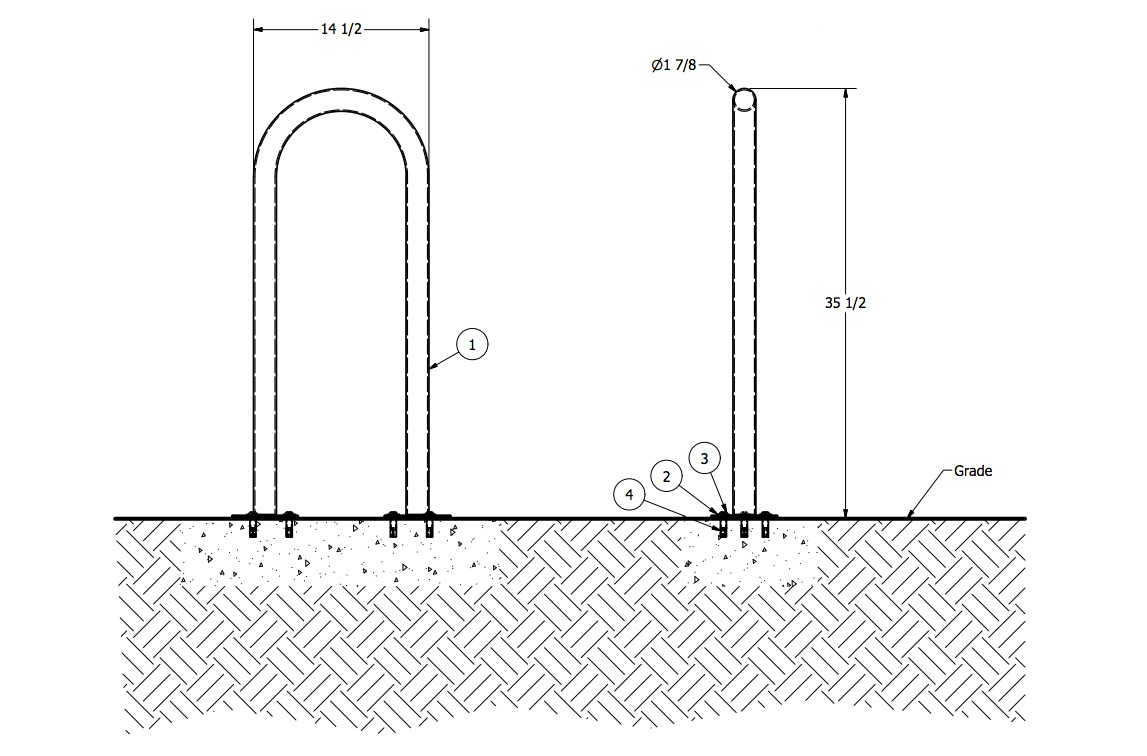 inverted u bike rack detail