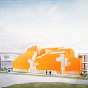 Peter Cook 公布伯恩茅斯艺术大学创意中心方案，用橙色交叉木材料模拟太阳光景 - Image 4 of 4