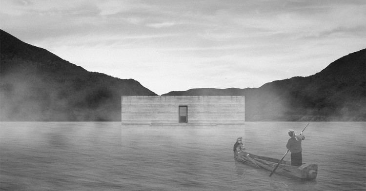 Cementerio Flotante de Alto Biobío se inspira en la cultura Pehuenche, Vista general del memorial sobre el cementerio . Image Cortesía de Fabián Leiva