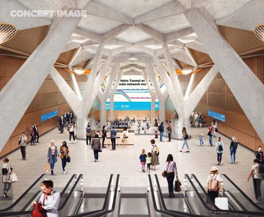 Rogers Stirk Harbour, HASSELL, and Weston Williamson Design Five Metro Stations for Melbourne Rogers Stirk Harbour, HASSELL, and Weston Williamson Design Five Metro Stations for Melbourne - Image 13 of 16