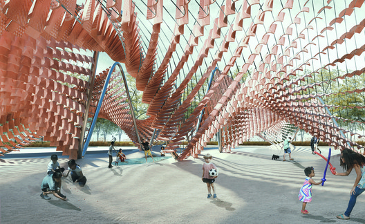 'Flocking Tejas': Generating a Complex Geometric Body with Suspended Clay Tiles - Image 4 of 17