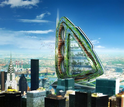 Also by Vincent Callebaut's firm, the "Dragonfly" project proposes a vertical urban farm in the heart of New York City's Hudson River.